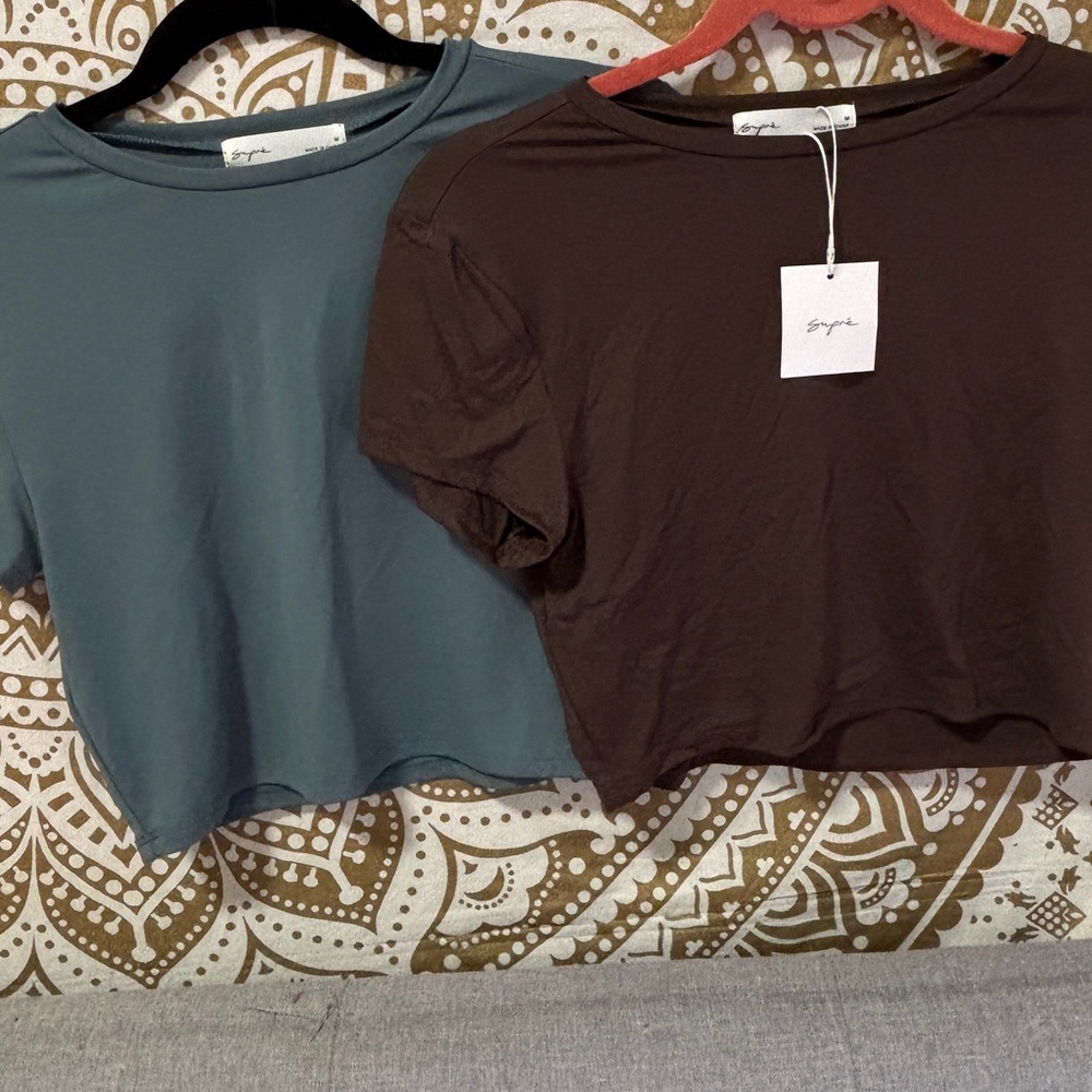 SUPRE Brown and Blue Crop Relaxed T-Shirt - set of 2